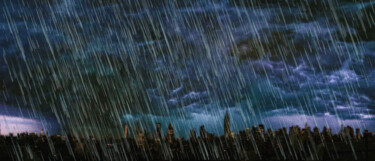 New York City Skyline Rain Storm 绘画 标题为“New York City Skyli…” 由Tony Rubino, 原创艺术品, 丙烯 安装在木质担架架上