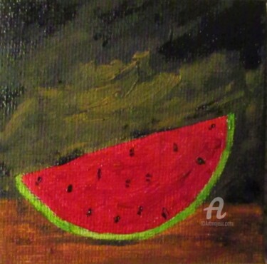 Painting titled "Nature morte Pastèq…" by Roberto Urbano, Original Artwork, Oil Mounted on Wood Stretcher frame