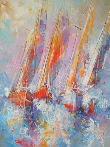 Sailing boats oil painting on canvas 绘画 标题为“Sailing boats oil p…” 由Filip Petrovic, 原创艺术品, 油