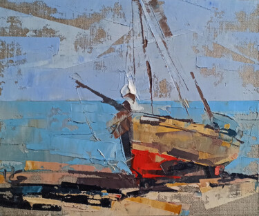 Marina series FISHING BOATS part #3 original oil painting 绘画 标题为“Marina series FISHI…” 由Volodymyr Glukhomanyuk, 原创艺术品, 油 安装在木板上