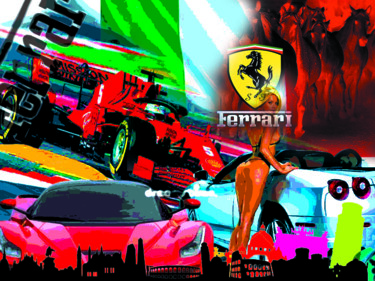 Arts numériques intitulée "ferrari et f1" par Patrice Fligny, Œuvre d'art originale, Travail numérique 2D Monté sur Aluminium