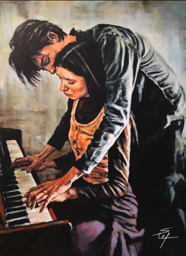 Leçon de piano Schilderij getiteld "Leçon de piano" door Stéphane Petit, Origineel Kunstwerk, Acryl