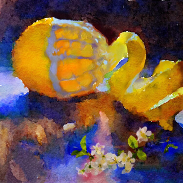 Peeled lemon and lemon blossom Ζωγραφική με τίτλο "Peeled lemon and le…" από Kath Sapeha, Αυθεντικά έργα τέχνης, Ακουαρέλα