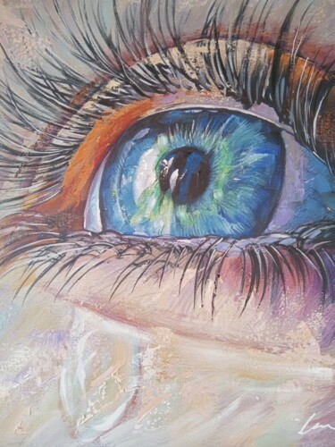 绘画 标题为“The blue eye oil pa…” 由Filip Petrovic, 原创艺术品, 油