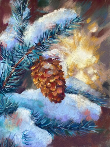 Painting titled "Fir cone" by Alsu Vagidullina, Original Artwork, Pastel