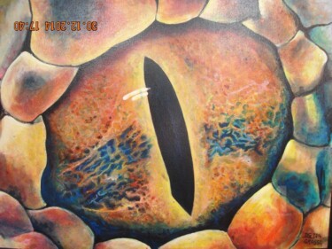 Painting titled "Oeuil de reptile" by Didier Suard, Original Artwork, Acrylic