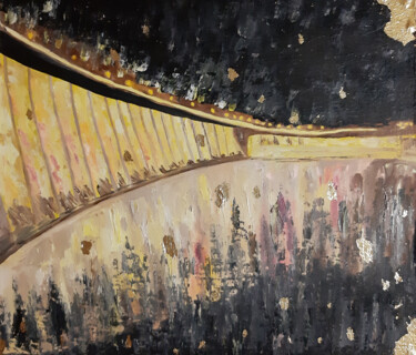 Painting titled "Dneproges. Zaporozh…" by Poly, Original Artwork, Oil Mounted on Wood Panel