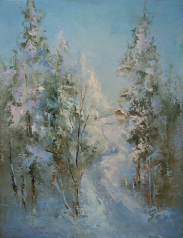 January. The road home Картина под названием "January. The road h…" - Elena Yudina, Подлинное произведение искусства, Масло Установлен на картон