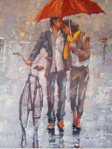 Couple in the rain acrylic painting on canvas 2 绘画 标题为“Couple in the rain…” 由Filip Petrovic, 原创艺术品, 丙烯