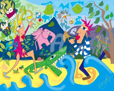 Arts numériques intitulée "L’éléphant rose" par Caroline Cavalier, Œuvre d'art originale, Peinture numérique