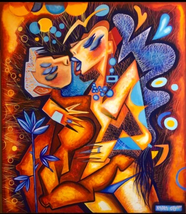 Peinture intitulée "The Blue Love Rose" par Kaola Oty, Œuvre d'art originale, Acrylique
