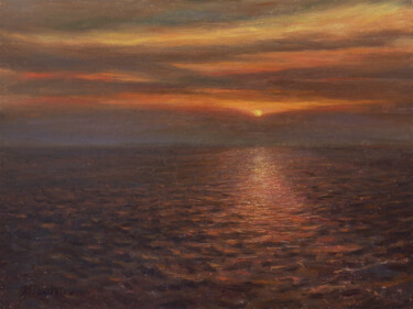 Sunset On The Sea - original oil painting Painting titled "Sunset On The Sea -…" by Nikolay Dmitriev, Original Artwork, Oil Mounted on Cardboard