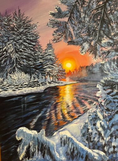 Winter river 제목이 "Winter river"인 미술작품 Anna Pavlovich-Naneva로, 원작, 기름