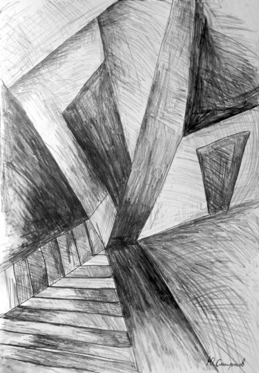 Drawing titled "Office corridor" by Yury Smirnov, Original Artwork, Graphite