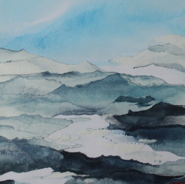 Painting titled "En pointillé" by Raymond Guibert, Original Artwork, Watercolor Mounted on Wood Stretcher frame