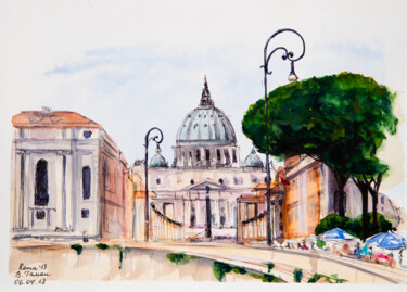 Rome. Italy. View of the Vatican from the Tiber River. Water Peinture intitulée "Rome. Italy. View o…" par Viktoriia Gaman, Œuvre d'art originale, Aquarelle