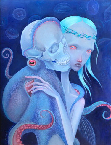 绘画 标题为“Dreaming Mermaid (S…” 由Julia Kuzina, 原创艺术品, 油 安装在木质担架架上