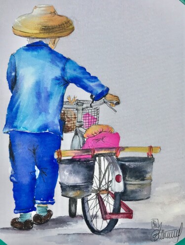 Painting titled "Tranquille 2" by Patricia Blanchet-Olivier, Original Artwork, Ink Mounted on Cardboard