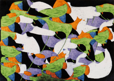Dibujo titulada "gentiane relaient" por Pierre Martel, Obra de arte original, Conté