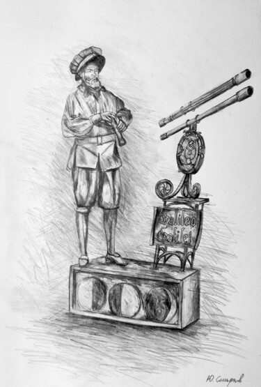 Dessin intitulée "Galileo Galilei" par Yury Smirnov, Œuvre d'art originale, Fusain