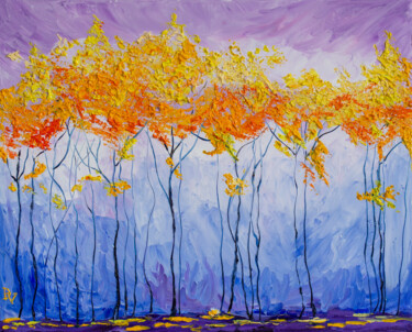 Painting titled "Golden trees" by Vladyslav Durniev, Original Artwork, Oil Mounted on Wood Stretcher frame