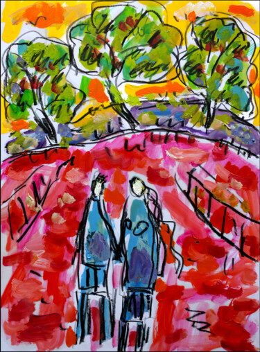 Peinture intitulée "Verger1" par Jean Mirre, Œuvre d'art originale, Huile