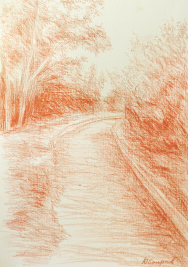 Dessin intitulée "Road to the lake" par Yury Smirnov, Œuvre d'art originale, Conté