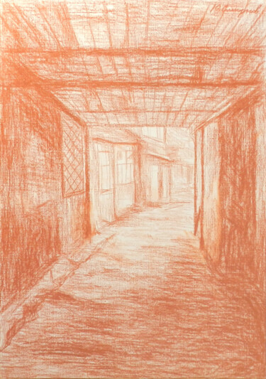 Dessin intitulée "Old courtyard" par Yury Smirnov, Œuvre d'art originale, Conté