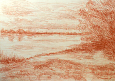 Drawing titled "Meshcherskoye Lake" by Yury Smirnov, Original Artwork, Conté