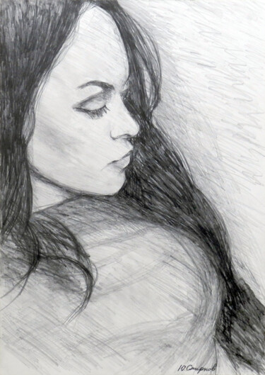 Drawing titled "Portrait of Julia" by Yury Smirnov, Original Artwork, Charcoal