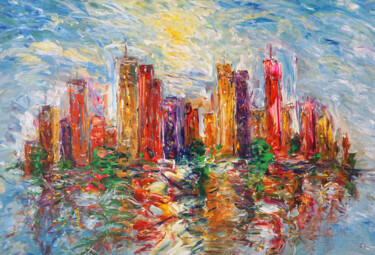 City Skyline XL 3 Malarstwo zatytułowany „City Skyline XL 3” autorstwa Peter Nottrott, Oryginalna praca, Akryl