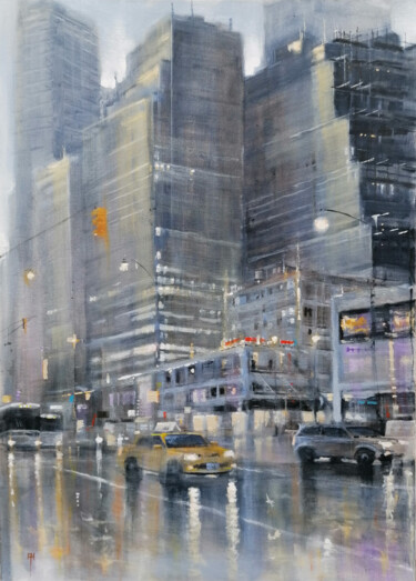 Painting titled "Summer shower New Y…" by Alan Harris, Original Artwork, Acrylic