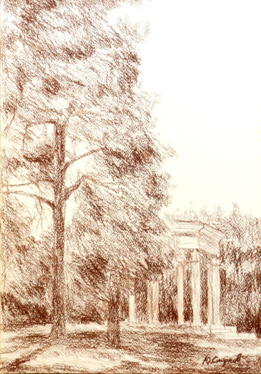 Dessin intitulée "Sormovsky park №3" par Yury Smirnov, Œuvre d'art originale, Conté