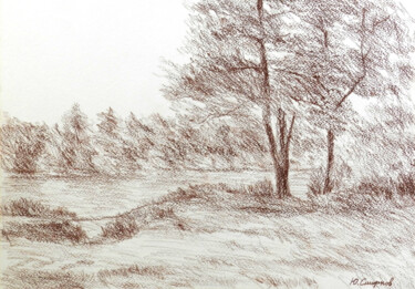 Dessin intitulée "Sormovsky park №4" par Yury Smirnov, Œuvre d'art originale, Conté