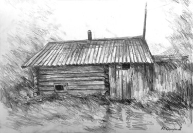 Drawing titled "Bathhouse" by Yury Smirnov, Original Artwork, Graphite