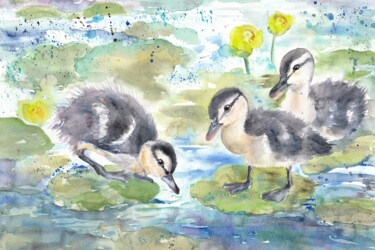 绘画 标题为“Ducklings in water…” 由Alyona Masterkova, 原创艺术品, 水彩