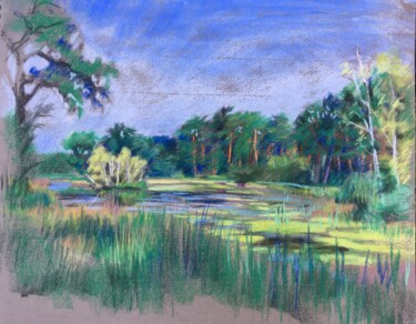 "Étang et boulots" başlıklı Resim Sandra Fléchet tarafından, Orijinal sanat, Pastel