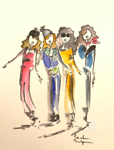 Dessin intitulée "Love skiing 2" par Caroline Montigneaux, Œuvre d'art originale, Encre