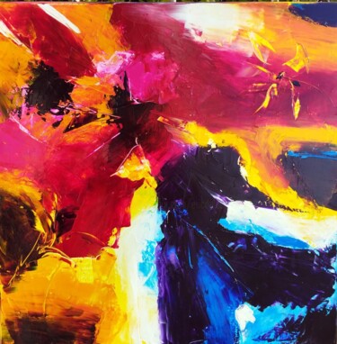 Painting titled "fleur abstraite 3" by Eric Delbos, Original Artwork, Oil