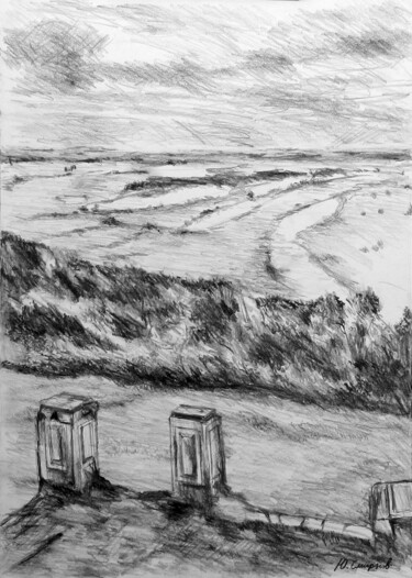Drawing titled "View from the Prikl…" by Yury Smirnov, Original Artwork, Graphite