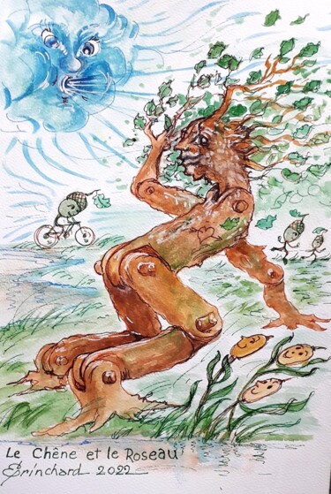 Drawing titled "Le Chêne et le Rose…" by Christian Eprinchard, Original Artwork, Watercolor