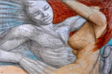 图画 标题为“Lovers 130” 由Edwin Loftus, 原创艺术品, 粉彩 安装在其他刚性面板上