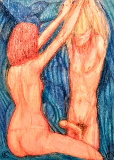 Lovers 131 图画 标题为“Lovers 131” 由Edwin Loftus, 原创艺术品, 粉彩 安装在其他刚性面板上