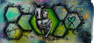 Peinture Marilyn Monroe Cheval sur papier recommandé Pop Art 제목이 "Peinture Marilyn Mo…"인 미술작품 Pvettese로, 원작, 페인트 스프레이