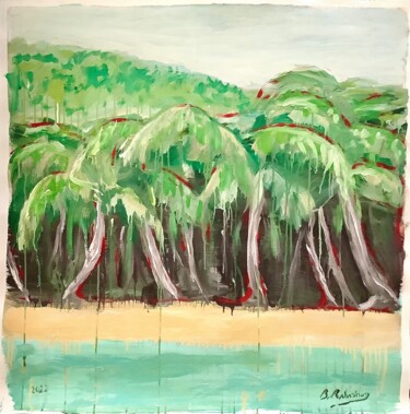 Tableau Contemporain Madagascar, foret de palmiers Peinture intitulée "Tableau Contemporai…" par Bruno Raharinosy, Œuvre d'art originale, Acrylique