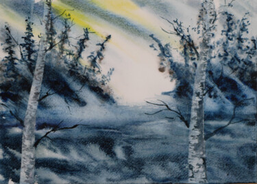Painting titled "riverside watercolor" by Jean-Marc Quilichini, Original Artwork, Watercolor