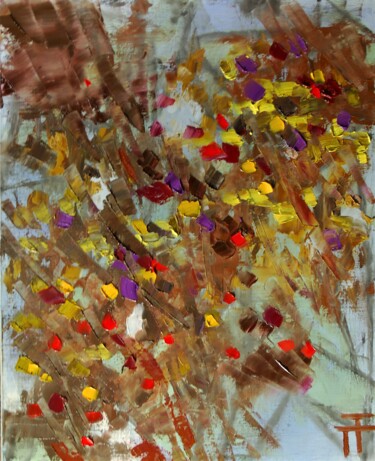 Painting titled "Fleurs fatiguées" by Thierry Faure, Original Artwork, Oil Mounted on Wood Stretcher frame