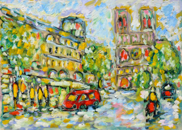 Peinture intitulée "Quai St Michel1" par Jean Mirre, Œuvre d'art originale, Huile