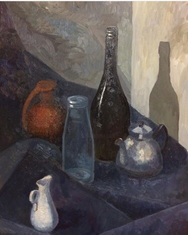Painting titled "Натюрморт с бутылка…" by Natalia Smogailova, Original Artwork, Oil
