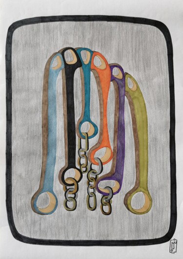 Tekening getiteld "PIECES OF CHAINS" door Do.M.Ju, Origineel Kunstwerk, Marker